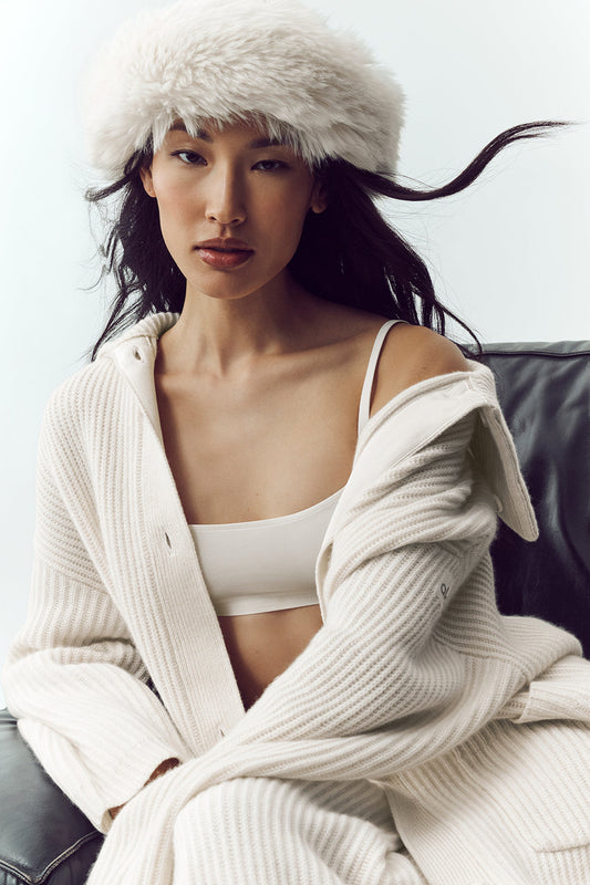 Courchevel Cashmere Faux Fur Beanie - Ivory