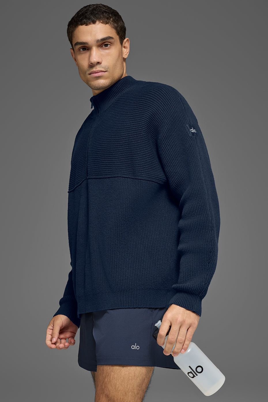 Domain Shift Rib Knit 1/4 Zip Sweater - Navy