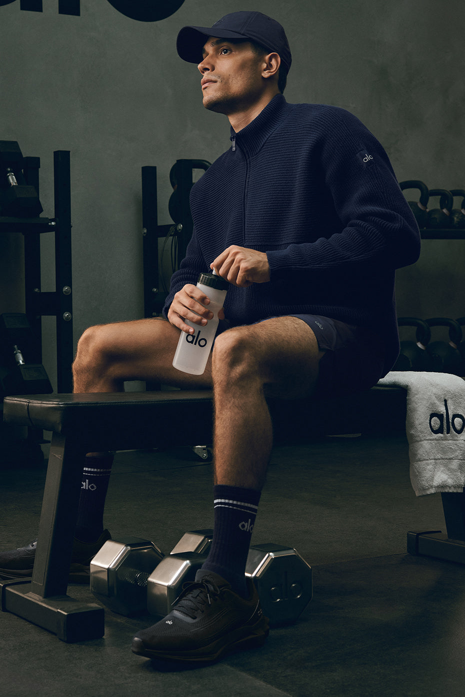 Domain Shift Rib Knit 1/4 Zip Sweater - Navy