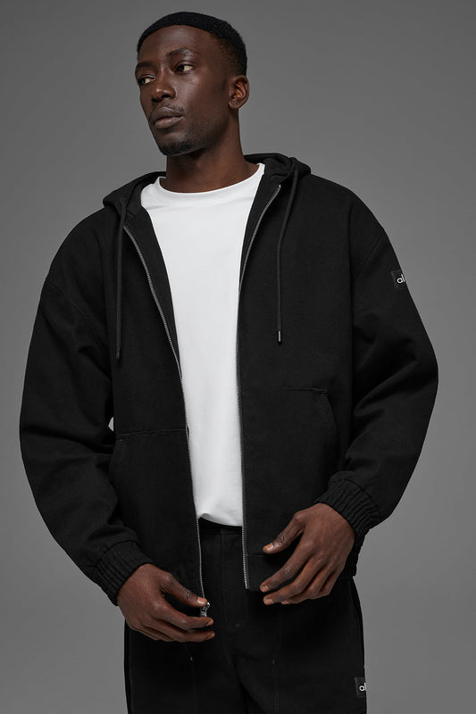 Cotton Canvas Full Zip Hoodie - Black
