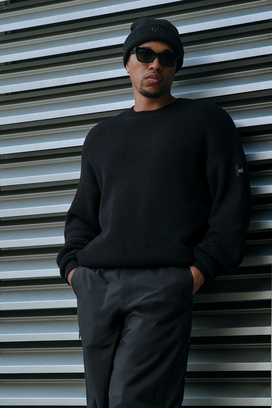 Domain Rib Knit Crew Sweater - Black